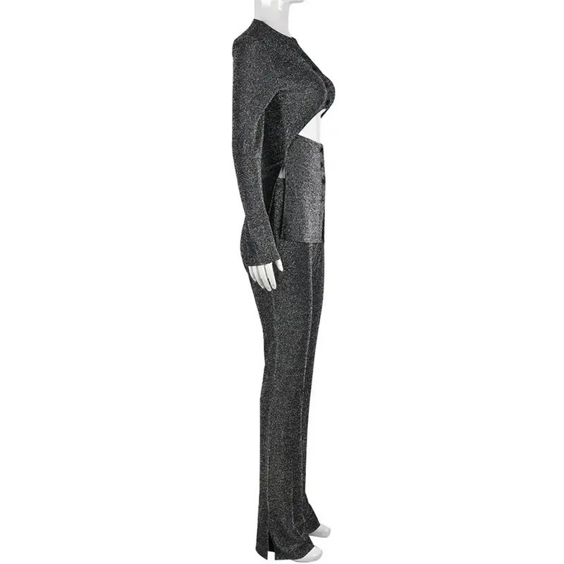 cross border Autumn two-piece suit navel hollow-out trousers business fashion suits for women