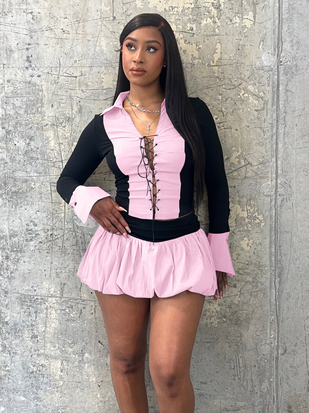 Trendy Spring Fall Women Skirt Sets Bandage Crop Top + Bubble Skirt Shorts 2 Piece Girls Y2K Two Piece Sets Women Outfits 2025