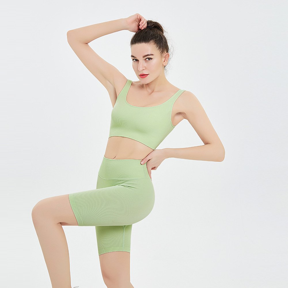 Popular Summer two piece short suit sportswear yoga Deep u Back sport bra women's workout running gym exercise bike short set