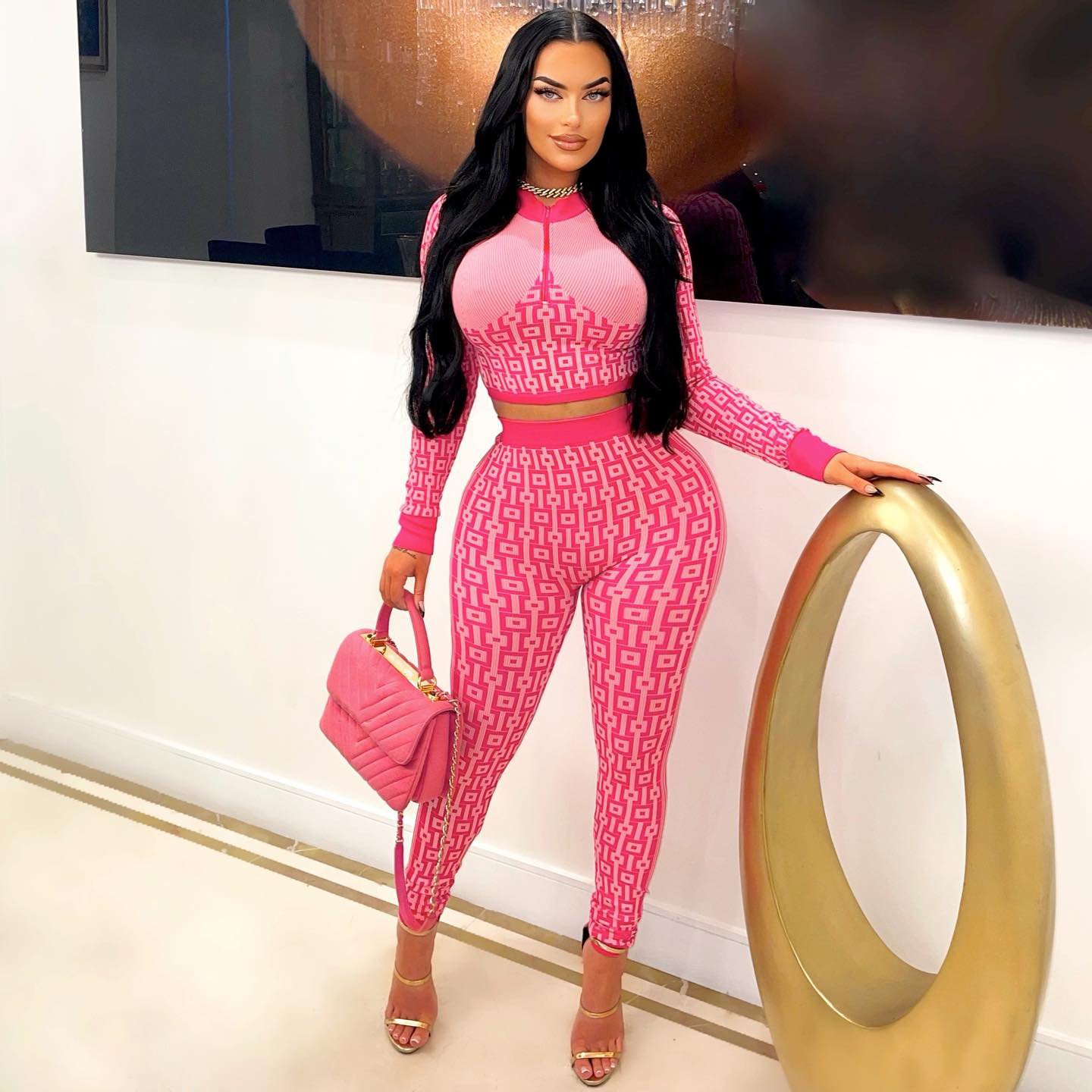 2023 Fall Fashion sports set Design women's with round neck long sleeve crop top and high waist legging Pants