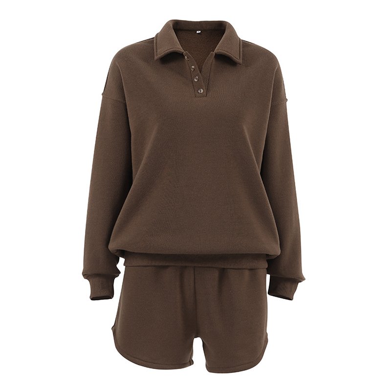 Lapel and fleece-lined long-sleeved loose casual everyday hoodie and shorts are acceptable for bespoke high-quality women's set