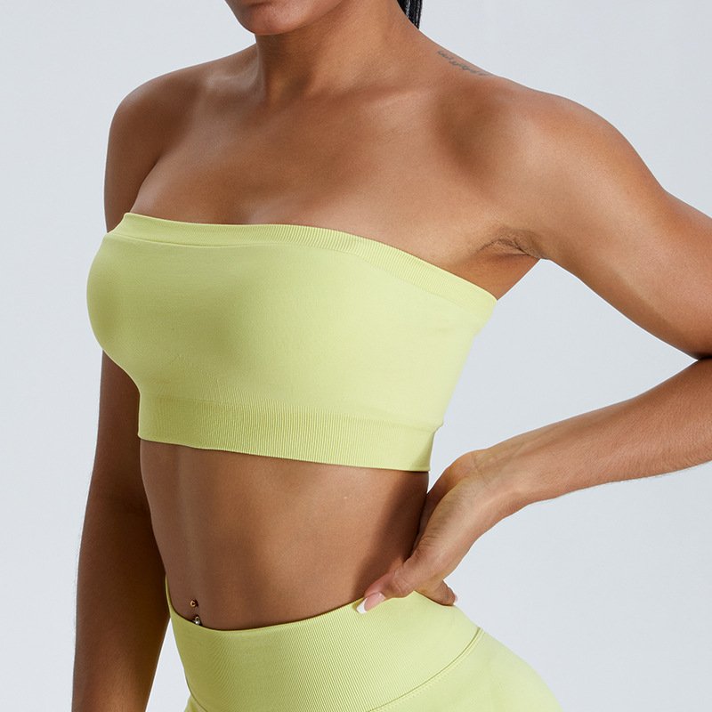 SHINBENE Seamless 2.0 Cloud Women 3Pcs Workout Outfits Sexy Tube Sport Bra Yoga Shorts Leggings Sets