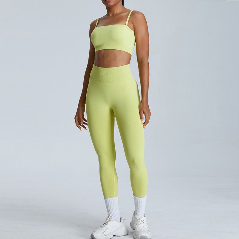 SHINBENE Seamless 2.0 Cloud Women 3Pcs Workout Outfits Sexy Tube Sport Bra Yoga Shorts Leggings Sets