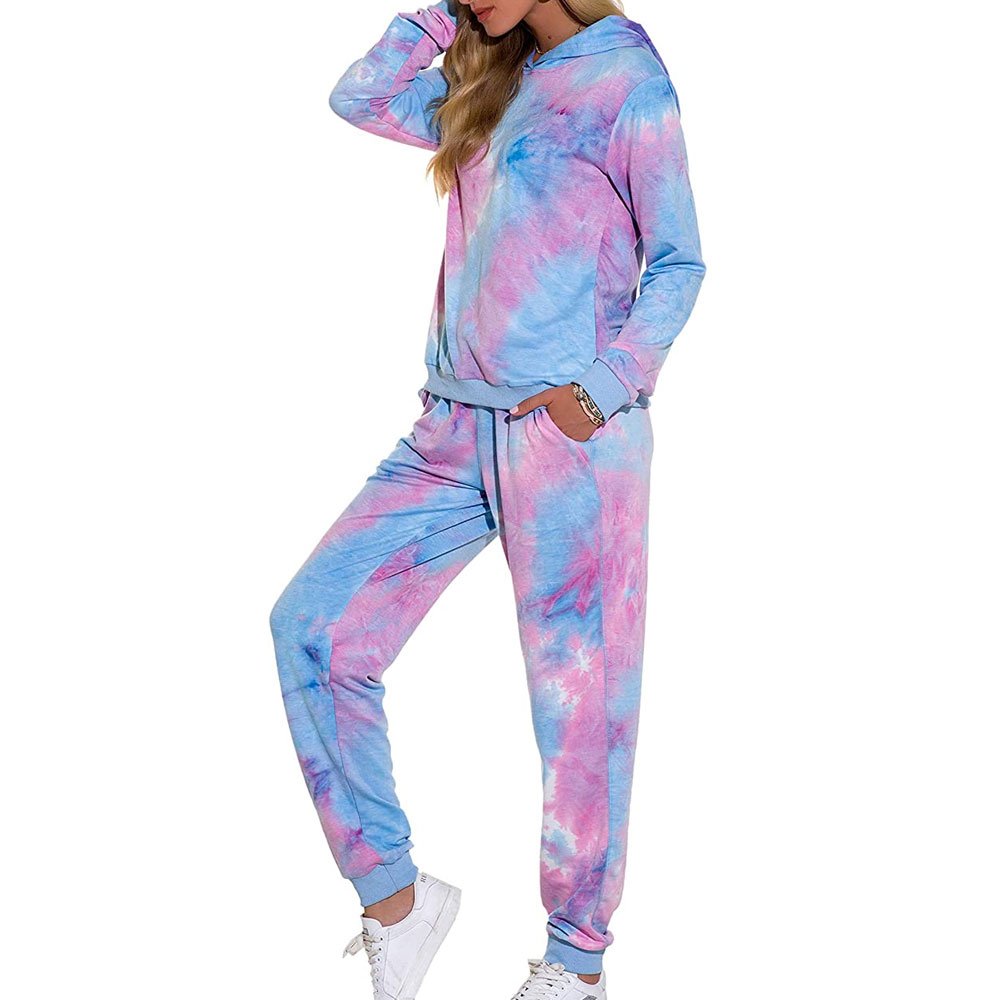 women tie-dye hoodie 2021 Fall Winter Sweatpants And Set Crop Hoodies Jogger Sets Wholesale Women Hoodies 2 Piece