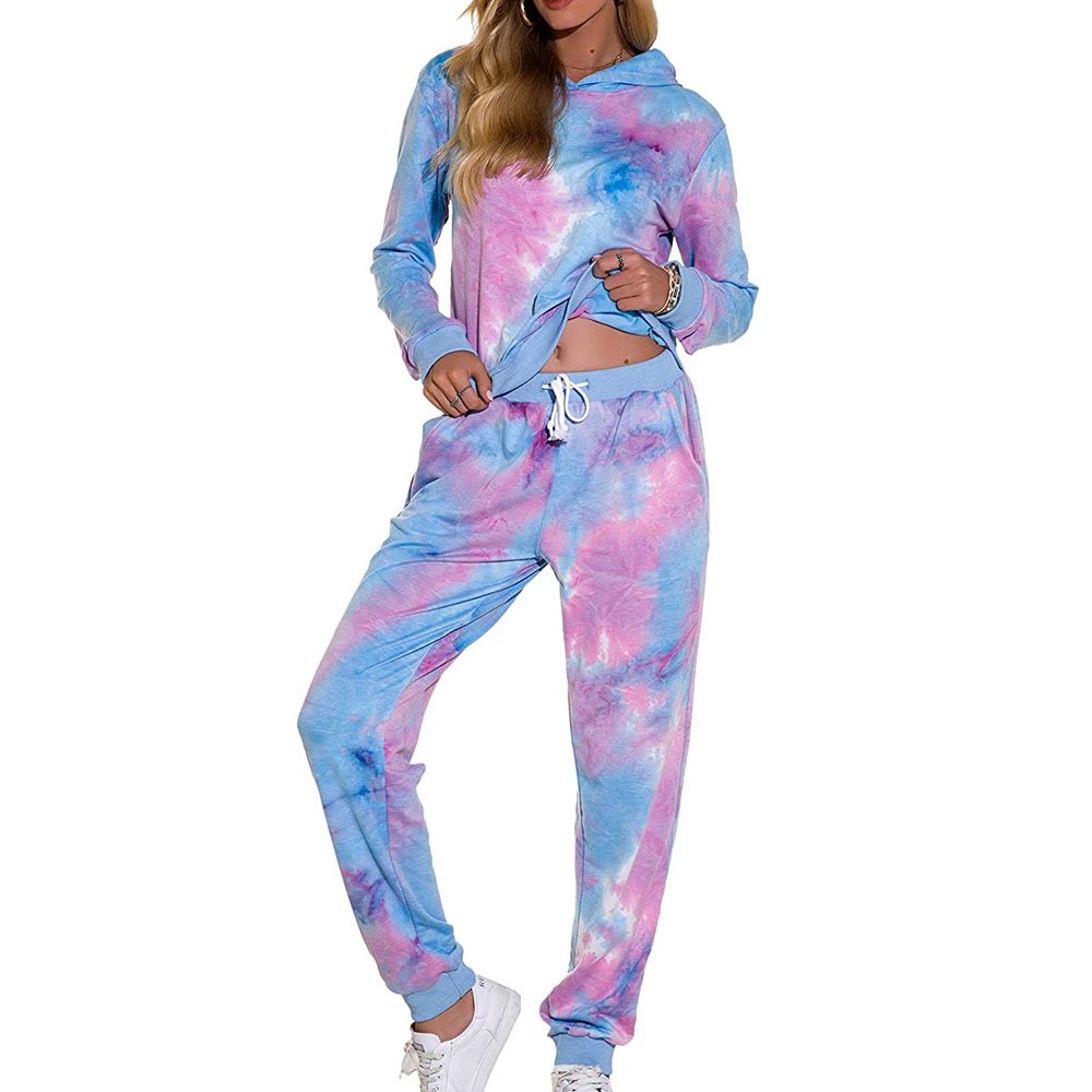 women tie-dye hoodie 2021 Fall Winter Sweatpants And Set Crop Hoodies Jogger Sets Wholesale Women Hoodies 2 Piece