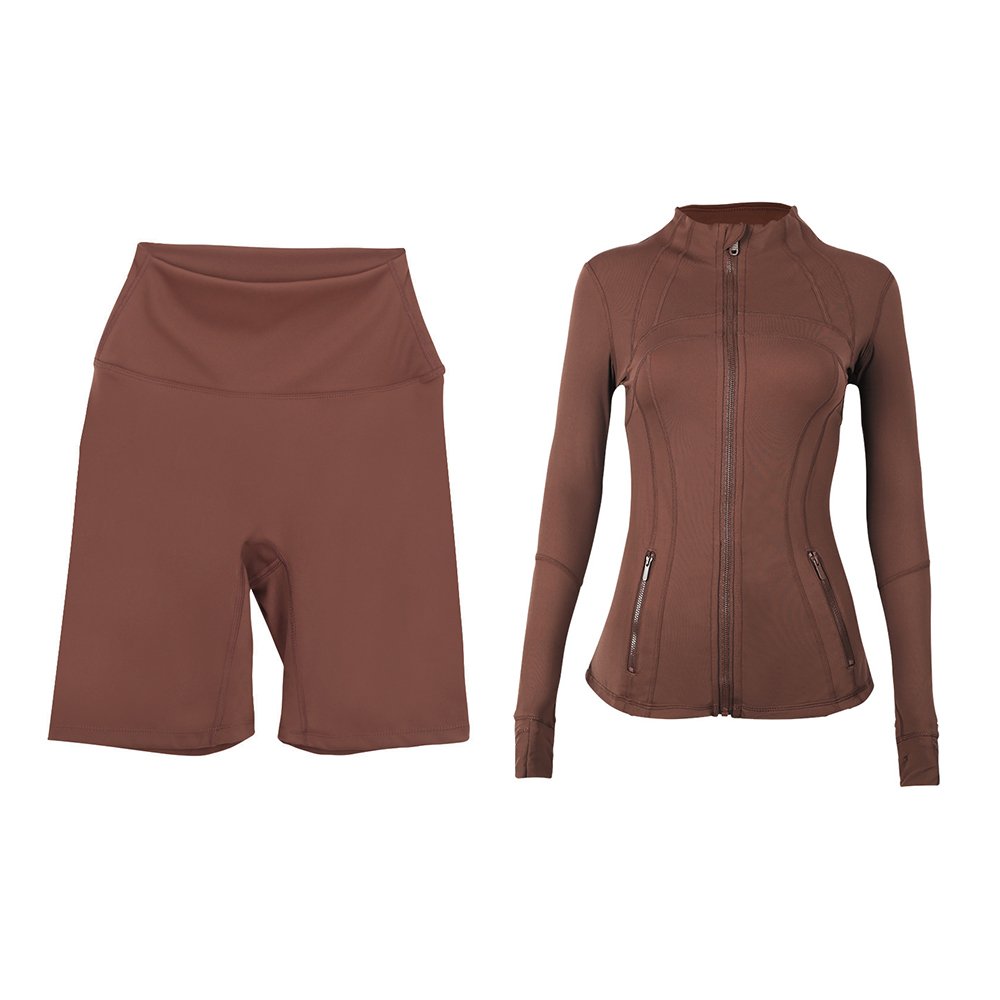 Women's Sports Suit Tight Windproof Casual Running Fitness Jacket & Shorts LULU Yoga Suit 2-piece Set