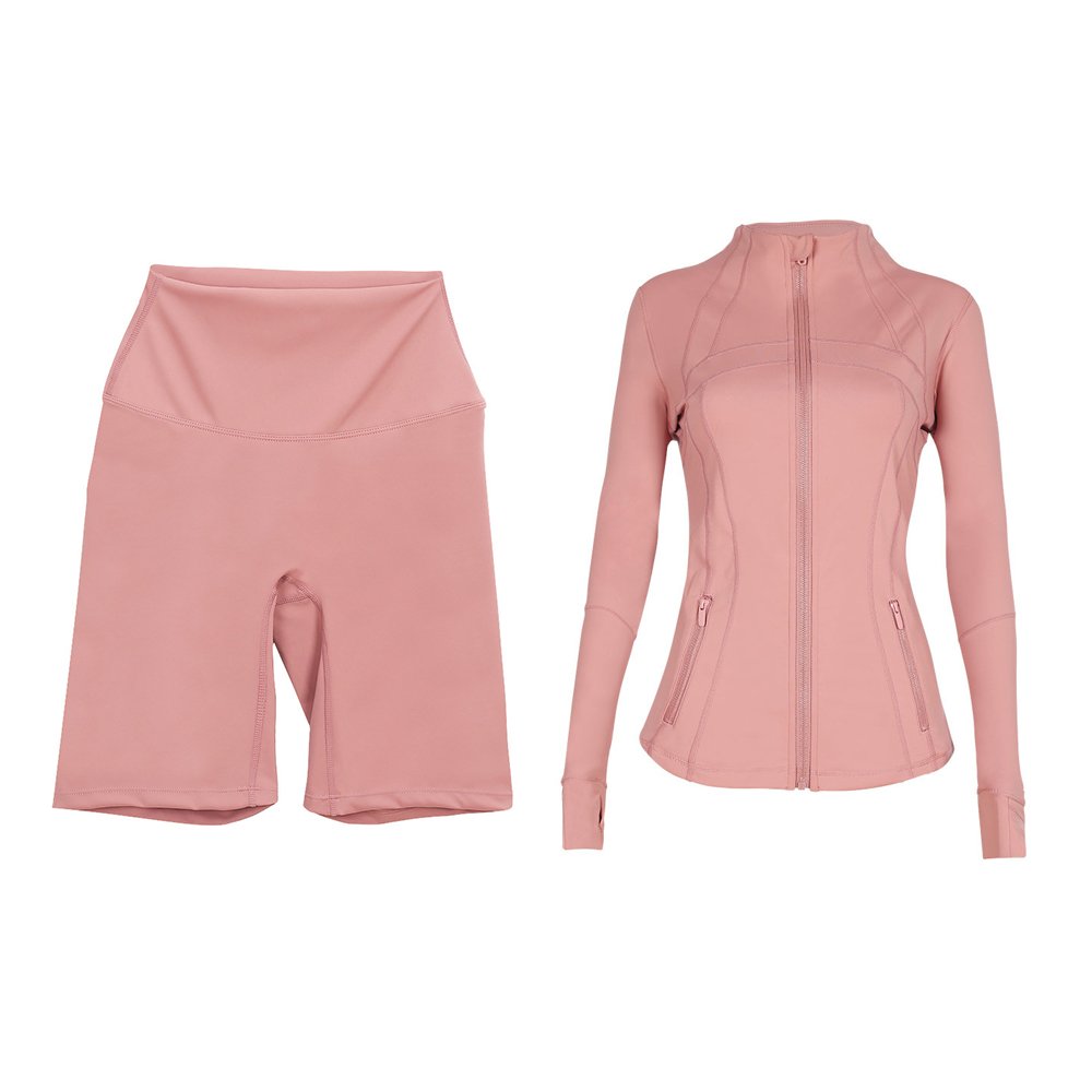 Women's Sports Suit Tight Windproof Casual Running Fitness Jacket & Shorts LULU Yoga Suit 2-piece Set
