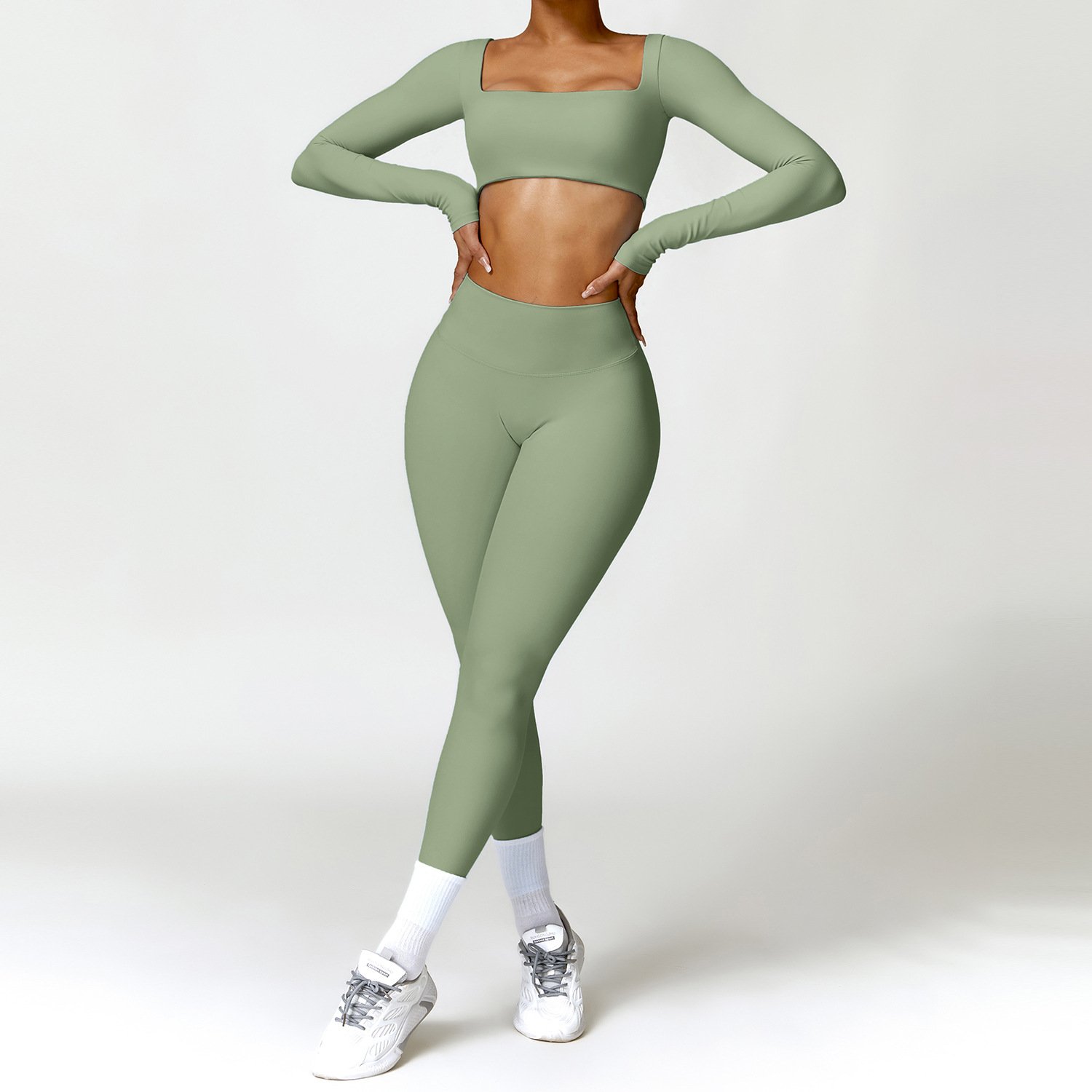 Women 2PCS Yoga Set Workout Sexy Crop Long Sleeve Leggings Tracksuit Athletic Wear Gym Fitness Legging Top Suit