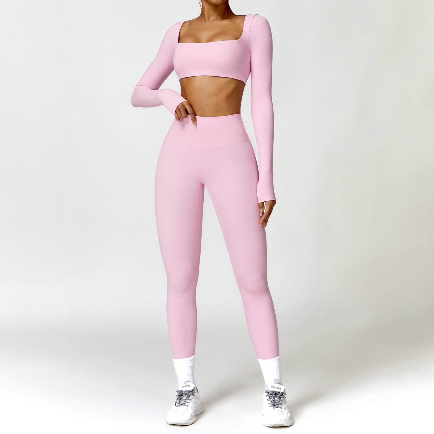 Women 2PCS Yoga Set Workout Sexy Crop Long Sleeve Leggings Tracksuit Athletic Wear Gym Fitness Legging Top Suit
