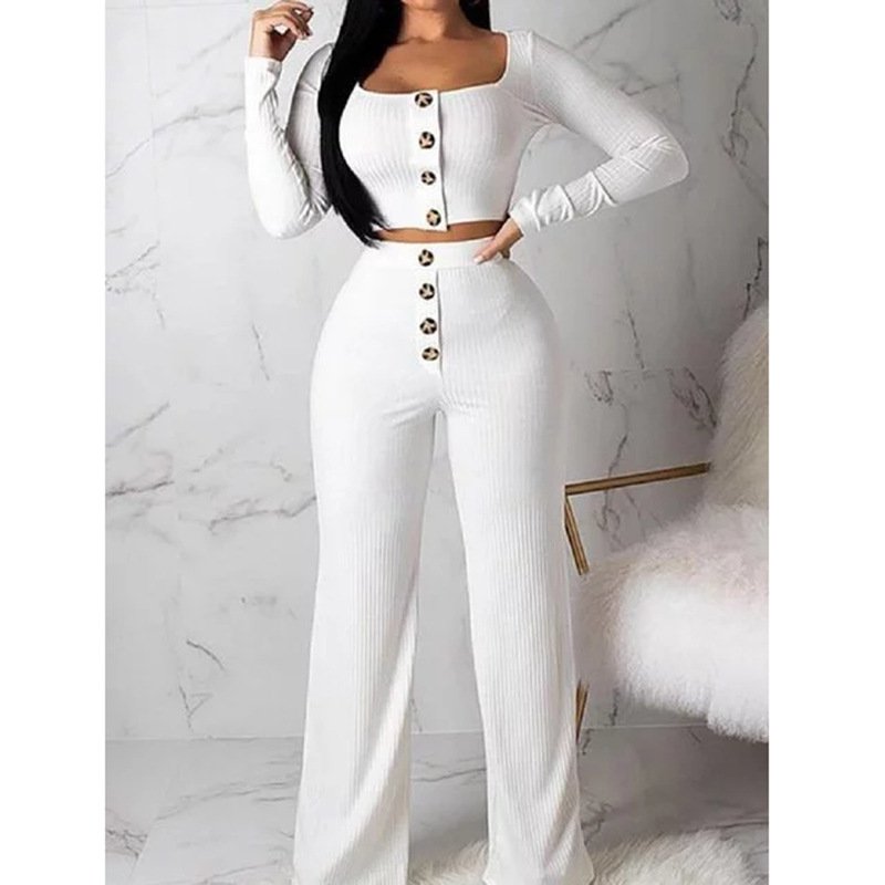 Best Selling Fall Long Sleeve Cardigan Slim Button Casual Suit Cropped Tops And Pants Two Piece Set Women Clothing Women's Sets