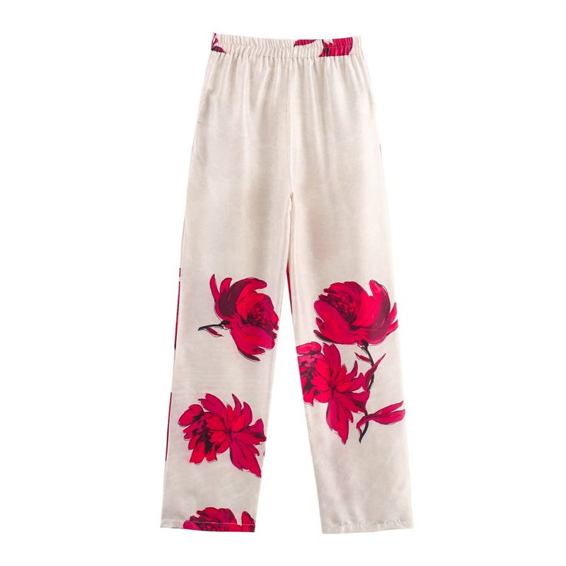 TAOP&ZA women's clothing 2024 summer new European and American style satin high waist casual printed trousers 8092155 8538154