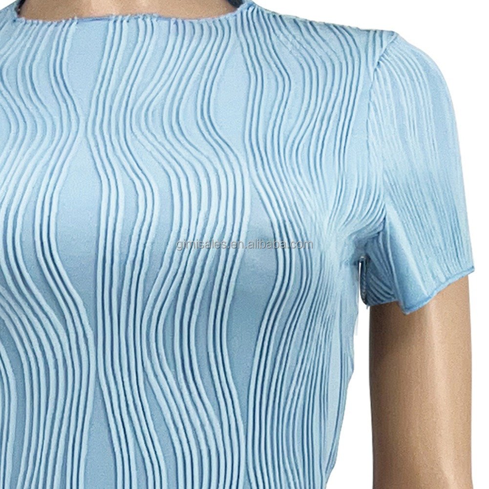 2024 New Arrivals Women clothes set Wave Striped Short sleeve 2 pieces Set Crew Neck T Shirt Sport Casual Pants set for women