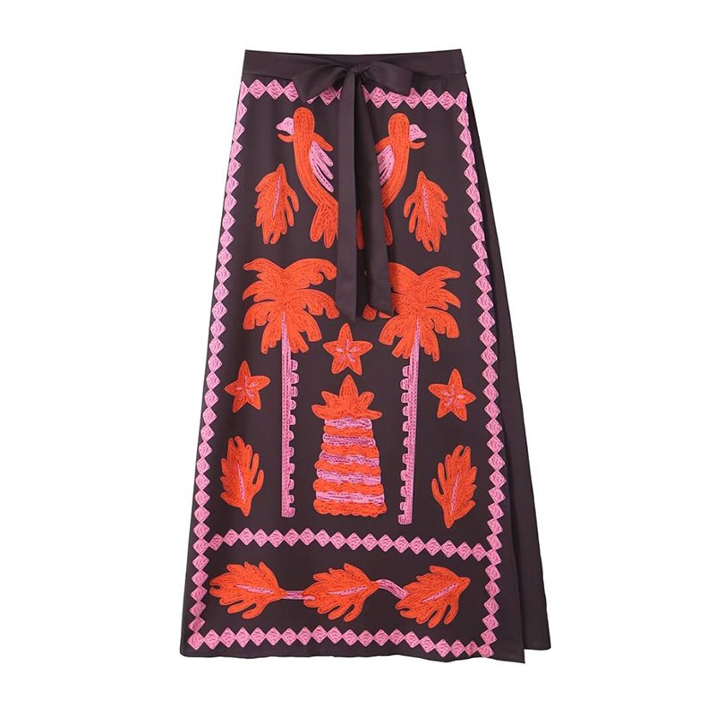 ZATRHMBM 2024 Female Skirts Sets Fashion Printed Short-Sleeved shirt+ High Waist Midi Skirt Two Piece Set For Women