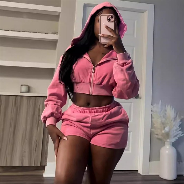 Casual Two Pieces Sets Sport Women Shorts Suits Hooded Hoodies + Shorts Fashion Female Tracksuits