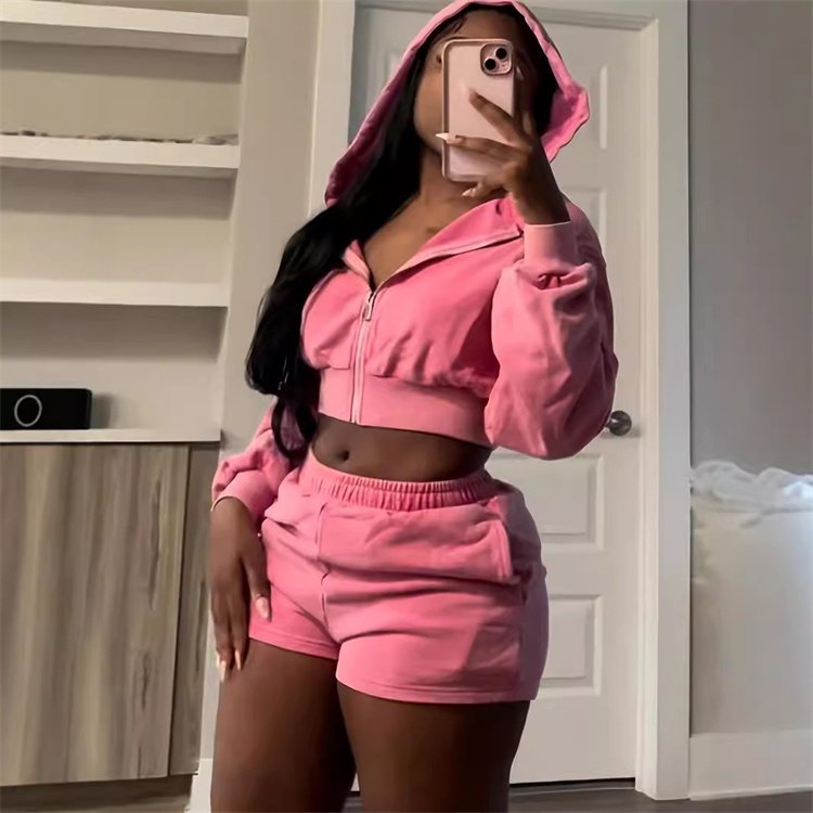 Casual Two Pieces Sets Sport Women Shorts Suits Hooded Hoodies + Shorts Fashion Female Tracksuits