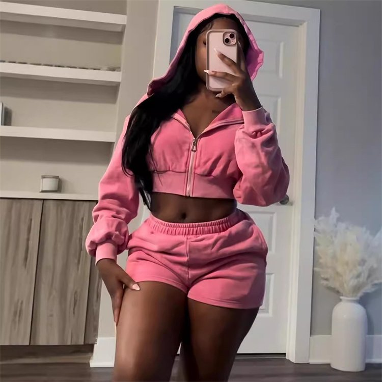 Casual Two Pieces Sets Sport Women Shorts Suits Hooded Hoodies + Shorts Fashion Female Tracksuits