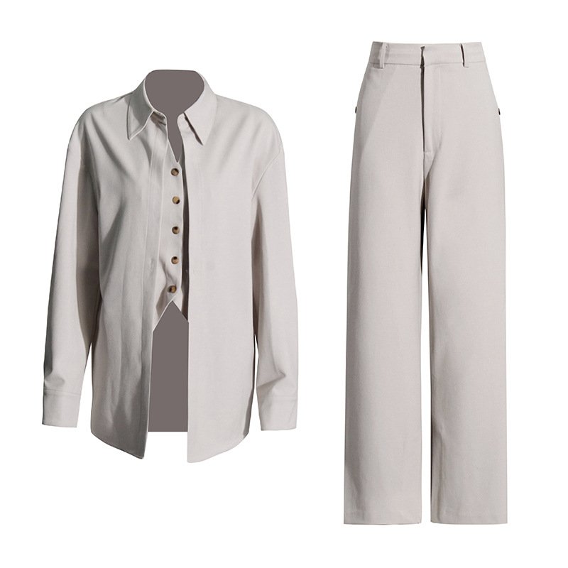 Boutique Wholesale 2024 Autumn New Fashionable Design Shirt High Waist Slimming Straight Leg Pants Women's Set