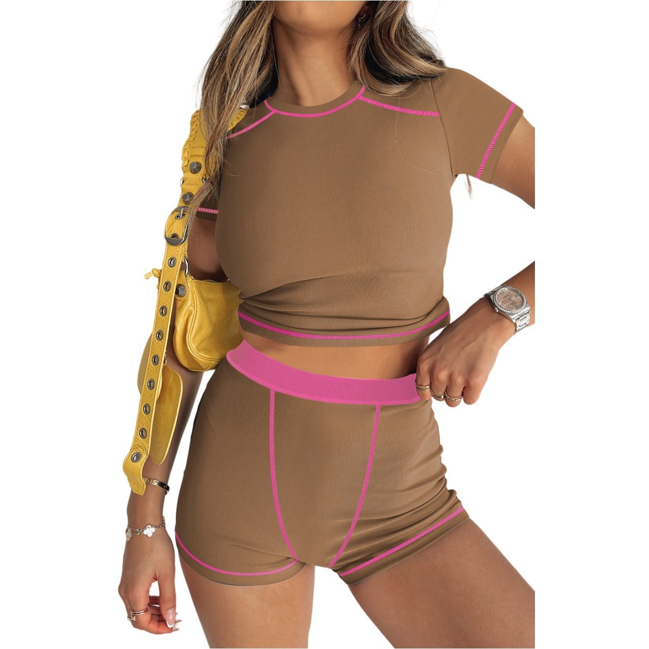 2024 Tracksuits Women Clothing Custom Crop Top Shorts Leggings Sets Rib Loungewear Women 2 Piece Lounge Wear Women'S Sets