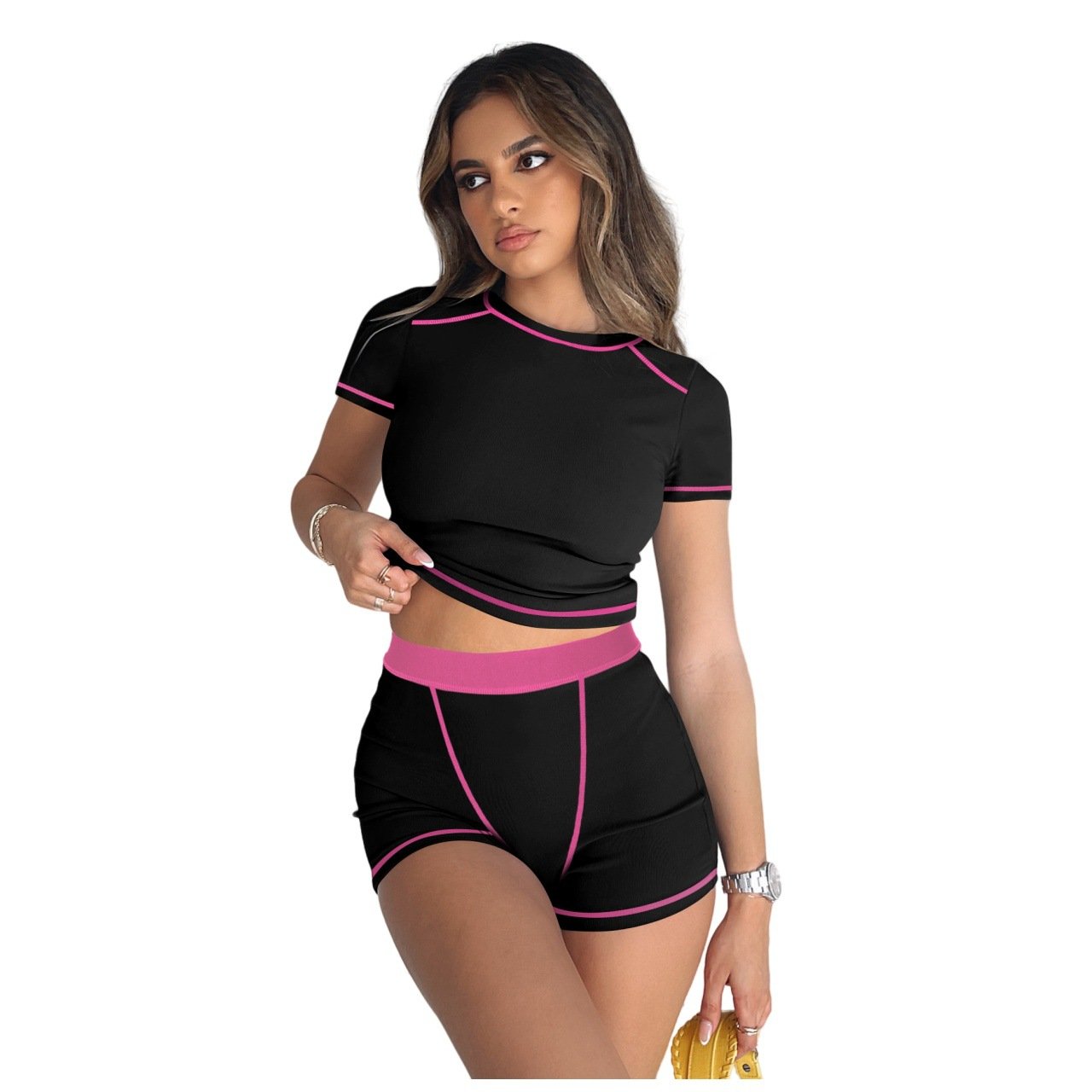2024 Tracksuits Women Clothing Custom Crop Top Shorts Leggings Sets Rib Loungewear Women 2 Piece Lounge Wear Women'S Sets