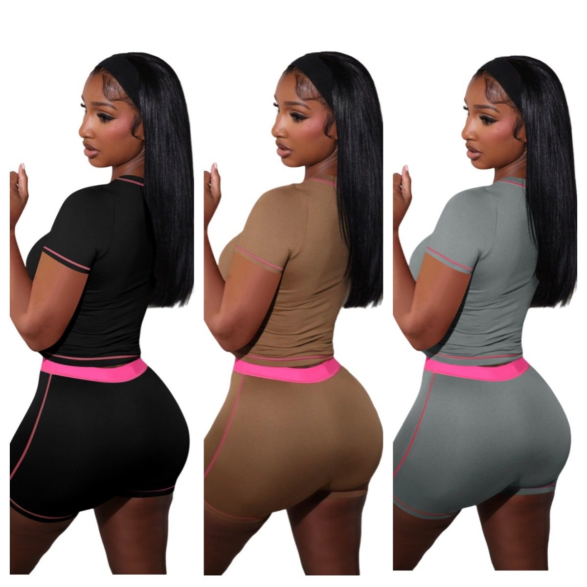 2024 Tracksuits Women Clothing Custom Crop Top Shorts Leggings Sets Rib Loungewear Women 2 Piece Lounge Wear Women'S Sets