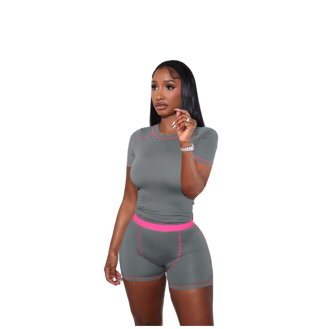 2024 Tracksuits Women Clothing Custom Crop Top Shorts Leggings Sets Rib Loungewear Women 2 Piece Lounge Wear Women'S Sets