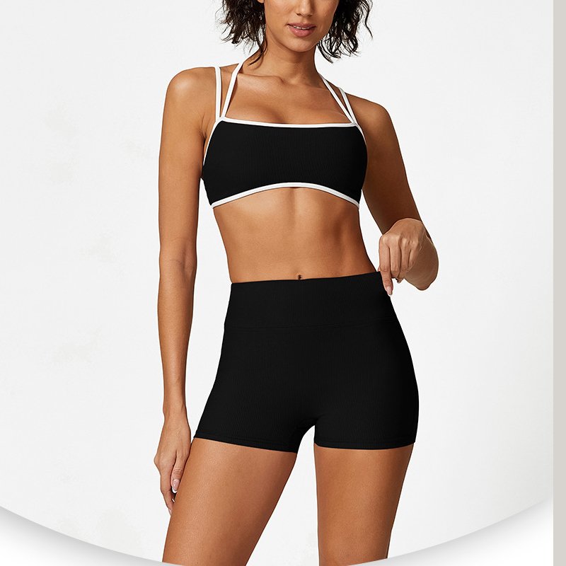 YIYI Ribbed Soft Shockproof Bra Strap Yoga Set Women High Waist Shorts Sets For Women Beauty Back Gym Fitness Wear