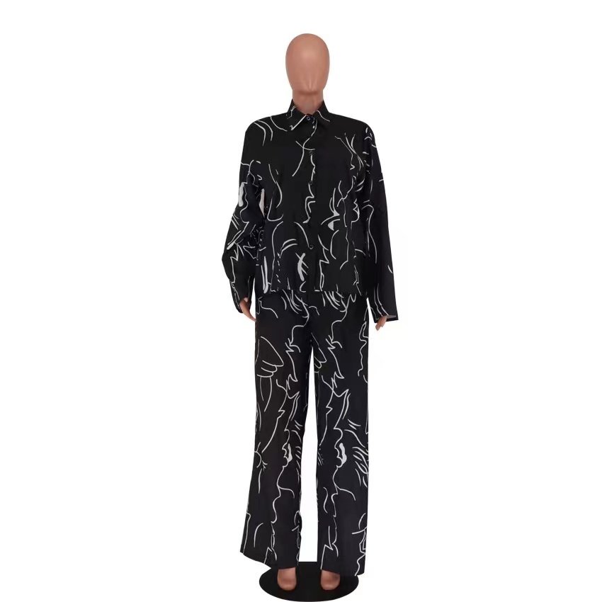 New Printed Long Sleeve Shirts And Pants 2 Piece Set Casual Loose Women's Sets