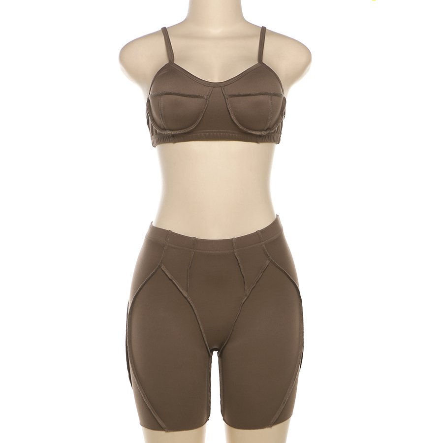 Kliou K24S49155 Casual Sporty Style 2 Piece Set Women Spaghetti Straps Two Pieces Short Sets Skinny Women's Set
