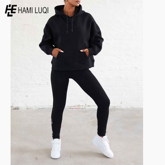 100% Cotton Fleece Wholesale Women Hoodies plain black Hooded Sweatshirt Custom Logo Hoodies sweater