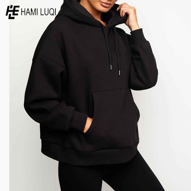 100% Cotton Fleece Wholesale Women Hoodies plain black Hooded Sweatshirt Custom Logo Hoodies sweater