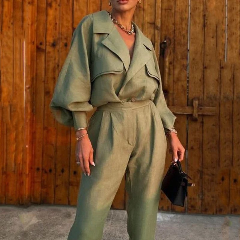 Boutique Wholesale 2024 Autumn New Fashionable Casual High-end Temperament Versatile Lapel Simple Women's Set