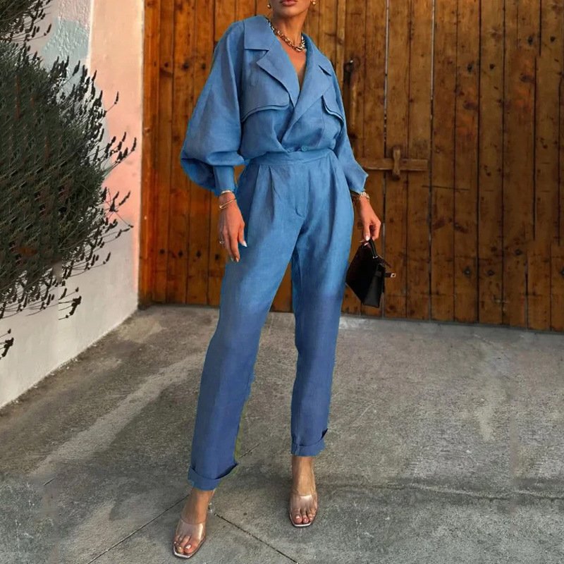 Boutique Wholesale 2024 Autumn New Fashionable Casual High-end Temperament Versatile Lapel Simple Women's Set