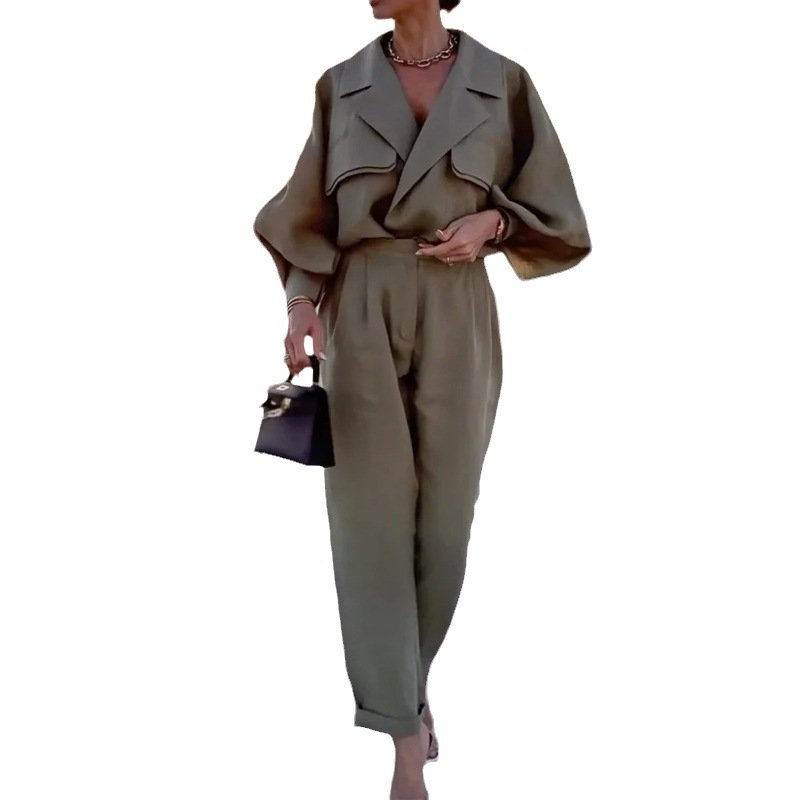 Boutique Wholesale 2024 Autumn New Fashionable Casual High-end Temperament Versatile Lapel Simple Women's Set