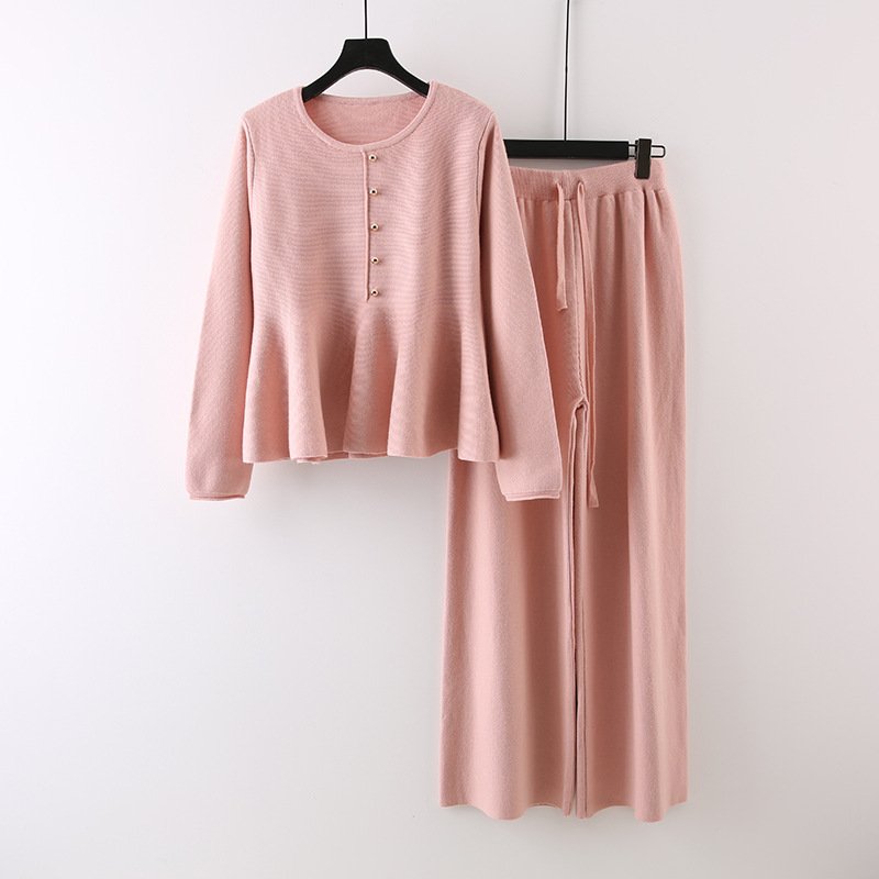 Boutique Wholesale 2024 Autumn New Fashionable High Waisted Design Slim Fit Sweater Knitted Wide Leg Pants Women's Set