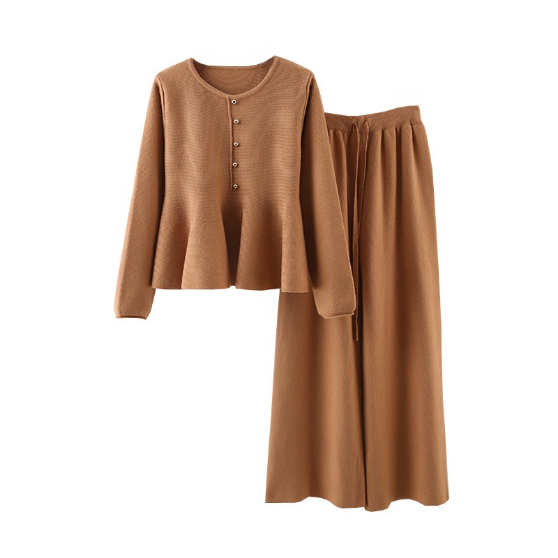 Boutique Wholesale 2024 Autumn New Fashionable High Waisted Design Slim Fit Sweater Knitted Wide Leg Pants Women's Set