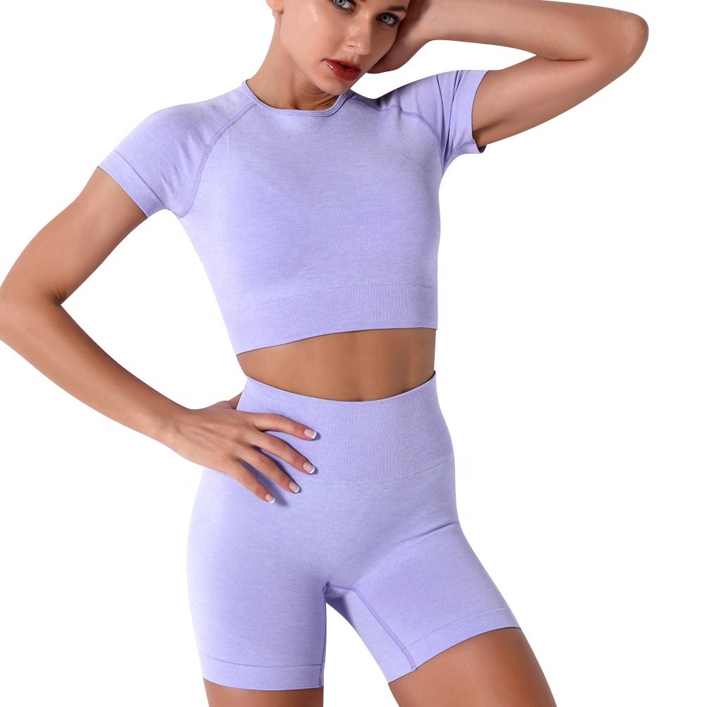 2024 New Arrival Cotton Women Gym Wear Yoga Set Sportswear Short Sleeve Workout Crop Top High Waist Sports Fitness Women's Sets