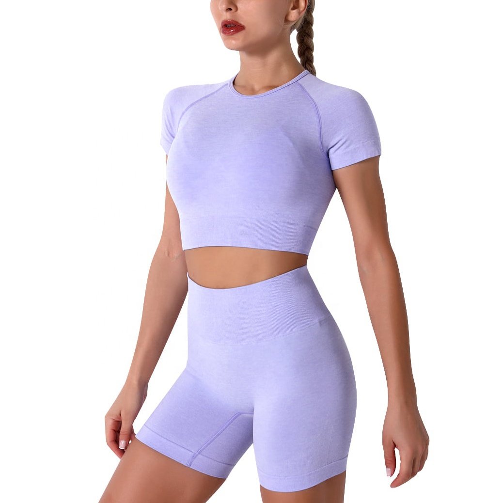 2024 New Arrival Cotton Women Gym Wear Yoga Set Sportswear Short Sleeve Workout Crop Top High Waist Sports Fitness Women's Sets