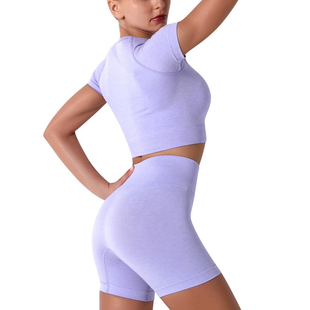 2024 New Arrival Cotton Women Gym Wear Yoga Set Sportswear Short Sleeve Workout Crop Top High Waist Sports Fitness Women's Sets
