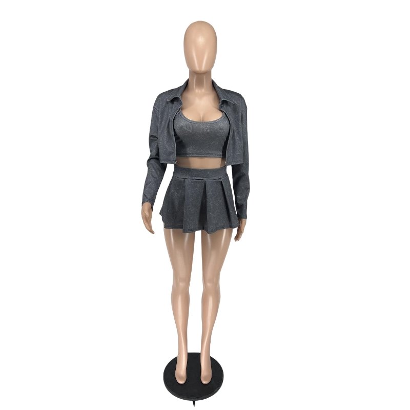 2024 Loungewear Casual Bra Tank Tops And Jacket And Mini Skirt 3 Piece Set Streetwear Plus Size Women Clothing