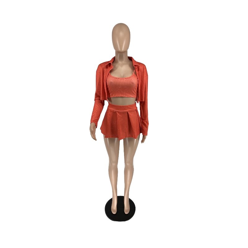 2024 Loungewear Casual Bra Tank Tops And Jacket And Mini Skirt 3 Piece Set Streetwear Plus Size Women Clothing