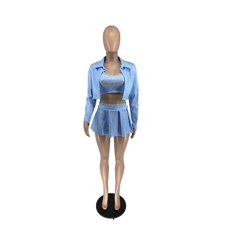 2024 Loungewear Casual Bra Tank Tops And Jacket And Mini Skirt 3 Piece Set Streetwear Plus Size Women Clothing