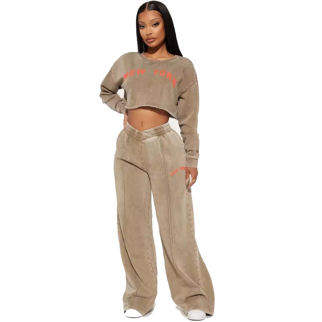 New Arrival acid wash joggers 2024 Summer Solid Sexy Workout Bodysuits And Sweatpants For Women Sets Custom Premium Casual Wear