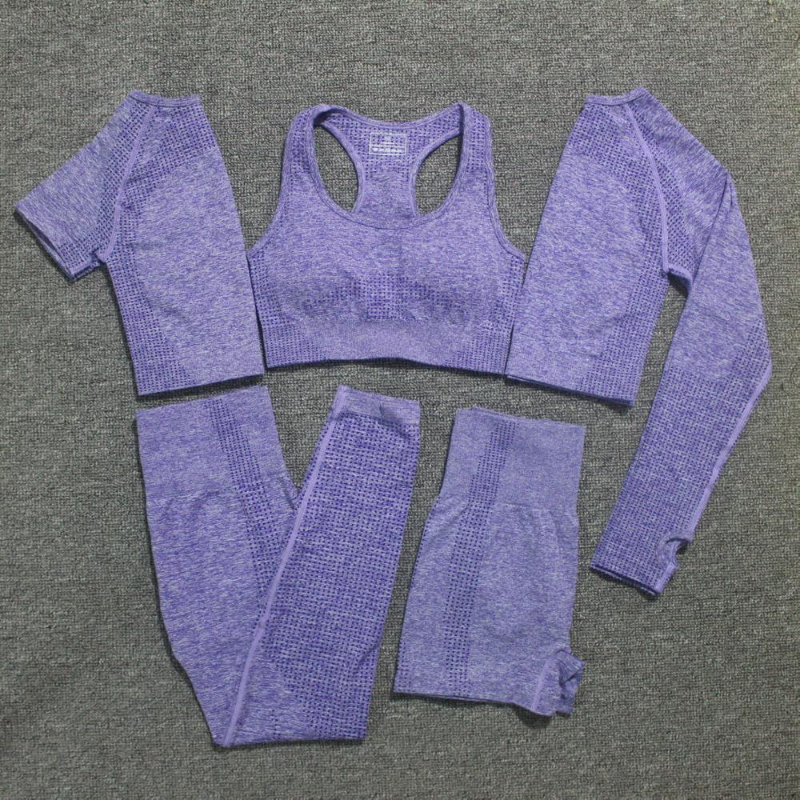 W253 Small Point Jacquard 6 Piece Yoga Sets Workout Nylon Spandex Outfits Yoga Clothing Sets Womens Sportswear Ribbed Gym Set