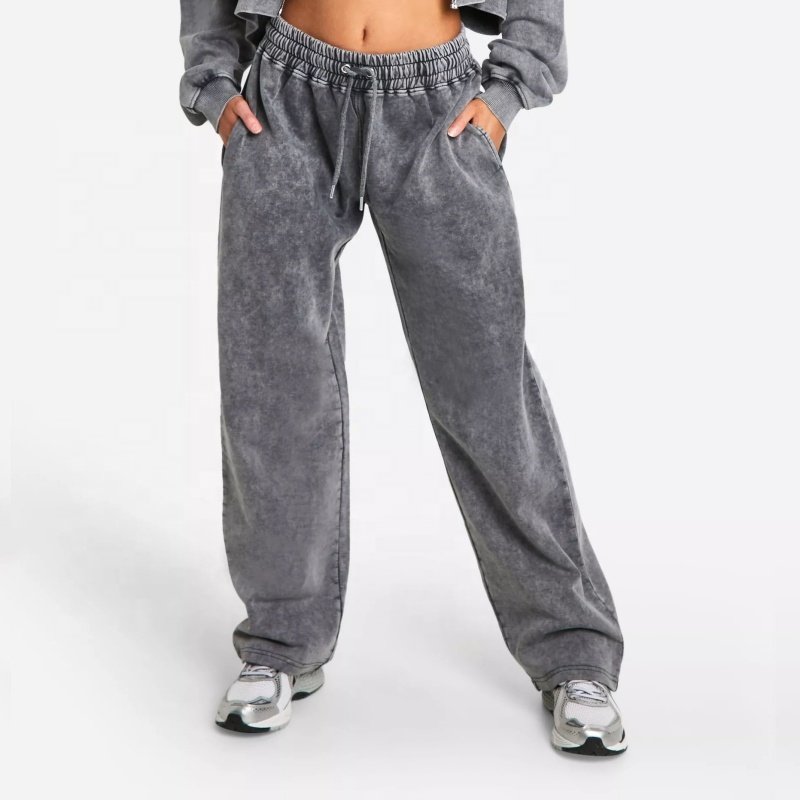 Hot Fashion Zip Up Hoodie Jogger Sweatsuit Customize Vintage Street Wear 2 Pieces Set Women Oversize Acid Wash Tracksuit