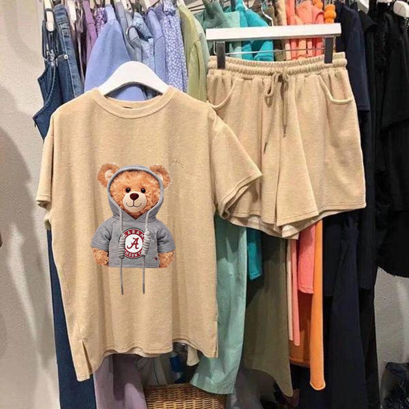 women's clothing casual two piece pants set 2022 biker Summer bear Graphic t women shorts set