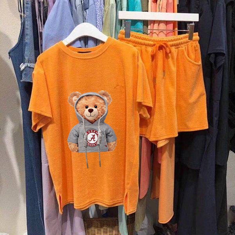 women's clothing casual two piece pants set 2022 biker Summer bear Graphic t women shorts set