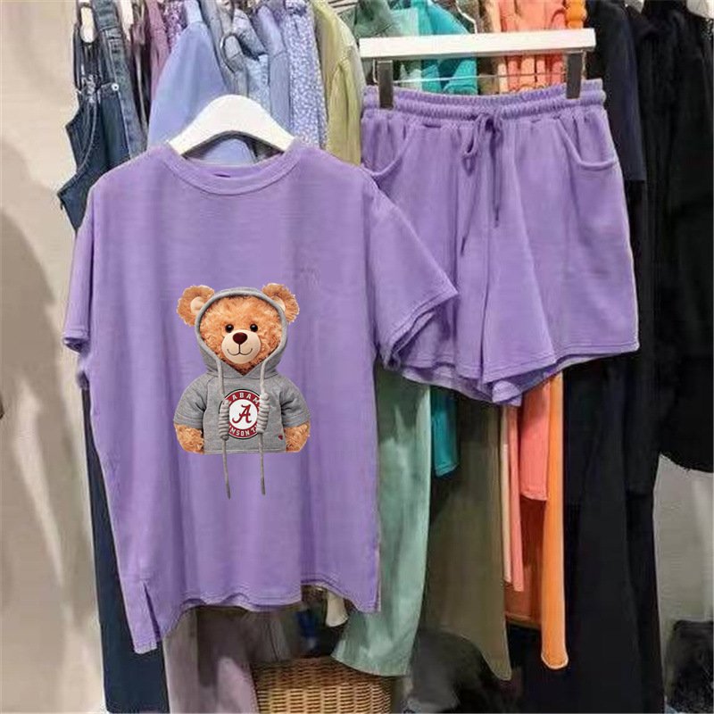 women's clothing casual two piece pants set 2022 biker Summer bear Graphic t women shorts set