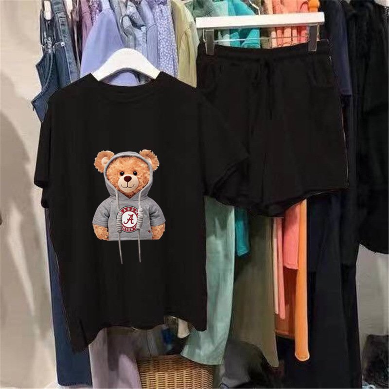 women's clothing casual two piece pants set 2022 biker Summer bear Graphic t women shorts set