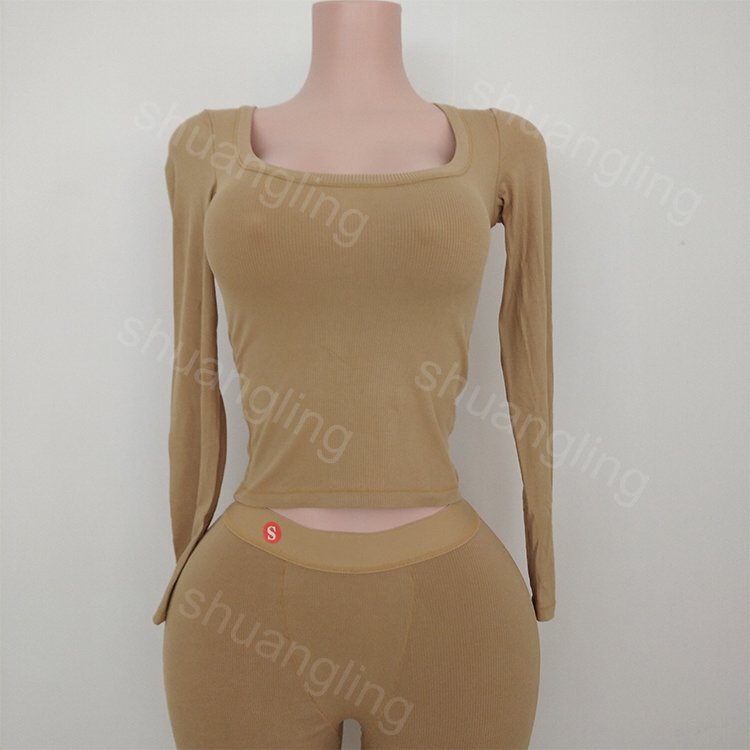 Loungewear Women Sets Manufacturer Custom Logo Scoop Neck Top with Leggings Lounge Wear Women's Sets
