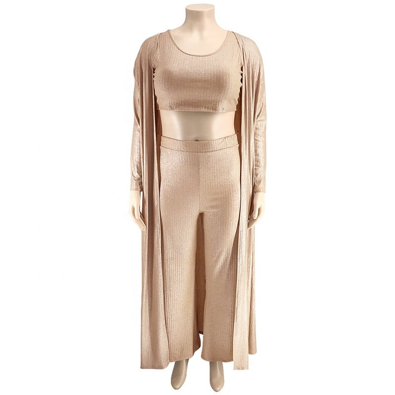 stock women 3 piece bra with long style coat and wide leg pants plus size outfits summer clothes